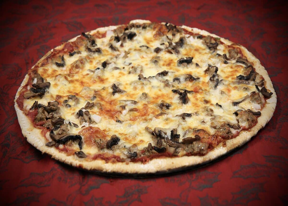 Special (or any two-topping pizza) Cheese, Sausage, Mushrooms, & Onions